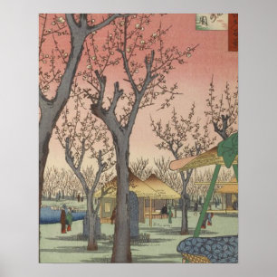 Póster Bloque de madera japonés de ciruela de flores de á