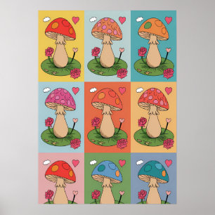 Póster Bloque de moda con hongo de color de arcoiris de a