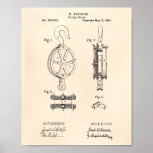 Póster Bloque de polea 1881 Patente Art Old Peper