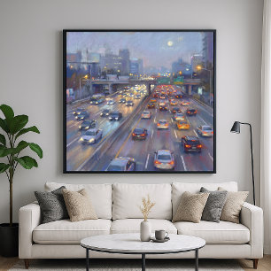 Póster Bloqueo Nocturno - Ciudad en Estilo de Pintura Pas