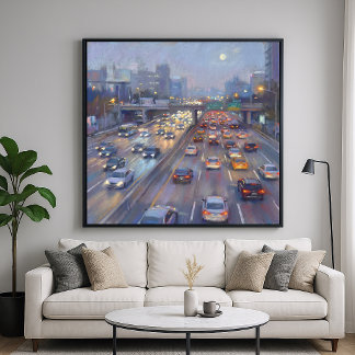 Póster Bloqueo Nocturno - Ciudad en Estilo de Pintura Pas