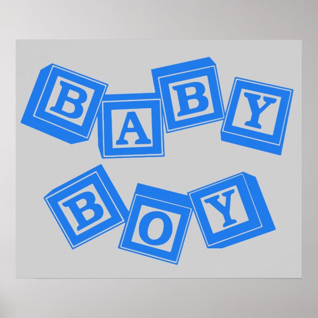 Póster Bloques de Cubo de Alfabeto de Madera Baby Blue (Frente)