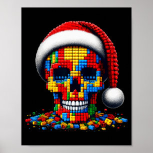 Póster Bloques de sombrero de Santa cráneo de Navidad Mae