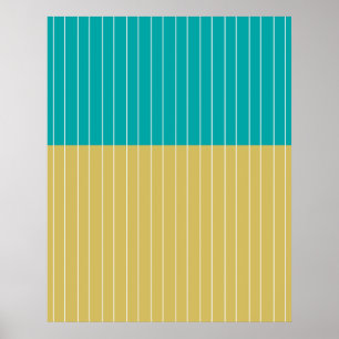 Póster Bloques geométricos y líneas azul amarillo