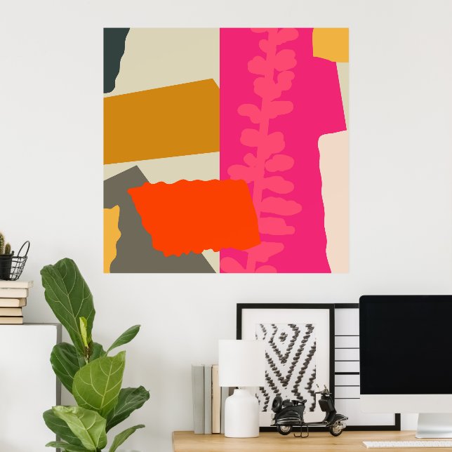 Póster Bloques modernos de color de silueta botánica artí (Oficina en casa)