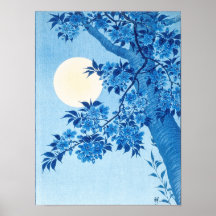 Blossoming Cherry Moonlit Night Ohara Koson Blue12