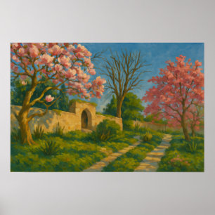 Póster Blossoms gemelos - Pintado de senderos de jardín t