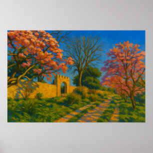 Póster Blossoms gemelos - Pintado de senderos de jardín t