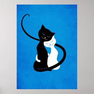 Póster Blue Abrazando gatos de amor