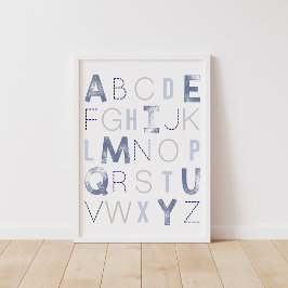 Póster Blue Alphabet ABC Boy Nursery Decor