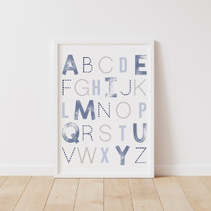 Póster Blue Alphabet ABC Boy Nursery Decor
