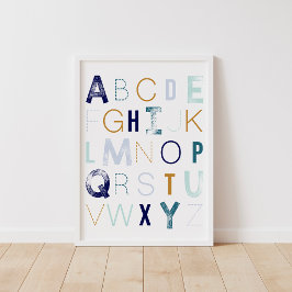 Póster Blue Alphabet Boy Nursery Decor