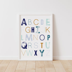 Póster Blue Alphabet Boy Nursery Decor