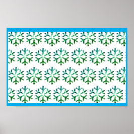 Póster Blue and Green Snow Flake on a Christmas Wall 