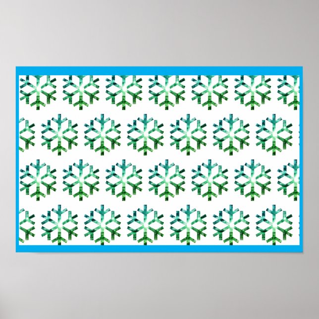 Póster Blue and Green Snow Flake on a Christmas Wall  (Frente)