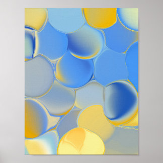 Póster Blue and Mustard Yellow Abstract Organic Shapes Wa