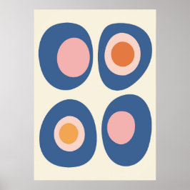Póster Blue and Pink Mid-Century Modern Pebble Art
