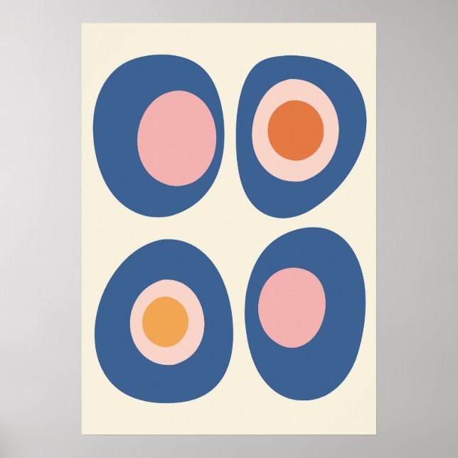 Póster Blue and Pink Mid-Century Modern Pebble Art (Frente)
