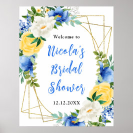 Póster Blue and Yellow Floral Bridal Shower Welcome