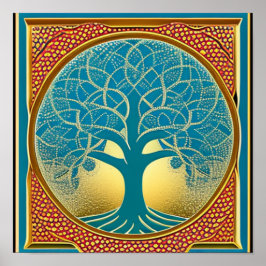 Póster Blue and Yellow Tree of Life Poster