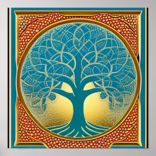 Póster Blue and Yellow Tree of Life Poster