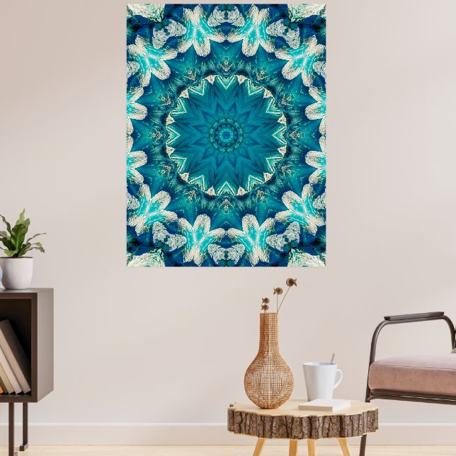 Póster Blue Aqua Mandala Rosette Retro Hippie (Salón 3)