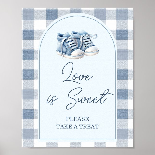 Póster Blue Baby Shoes Gingham Baby Shower Love is Sweet (Frente)