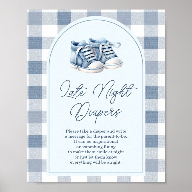 Póster Blue Baby Shoes Gingham Booties Late Night Diapers (Frente)
