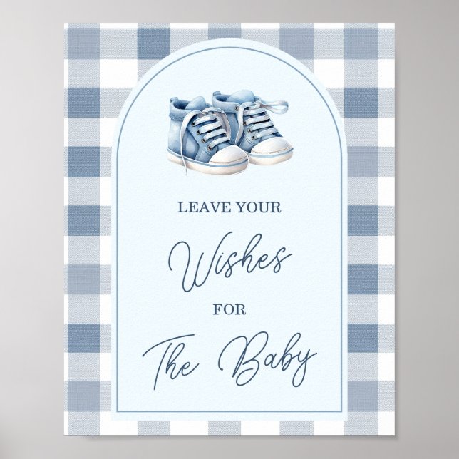 Póster Blue Baby Shoes Gingham Booties Leave Your Wishes (Frente)