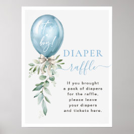 Póster Blue Balloon Greenery Baby Shower Diaper Raffle