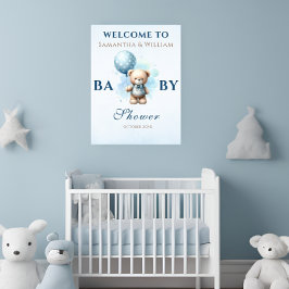 Póster Blue Balloon Teddy Bear Boy Baby Shower