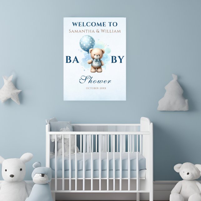 Póster Blue Balloon Teddy Bear Boy Baby Shower (Subido por el creador)