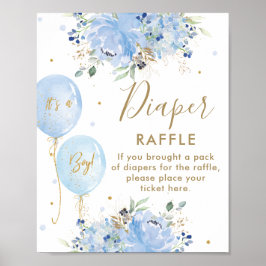 Póster Blue Balloons Floral Boy Baby Shower Diaper Raffle