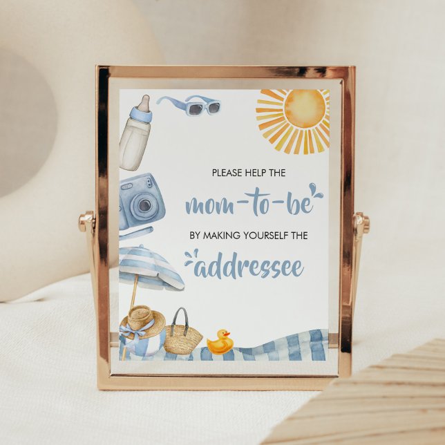 Póster Blue Beach Summer Baby Shower Envelope Station (Boy Splish Splash Baby Shower Envelope Station Sign)