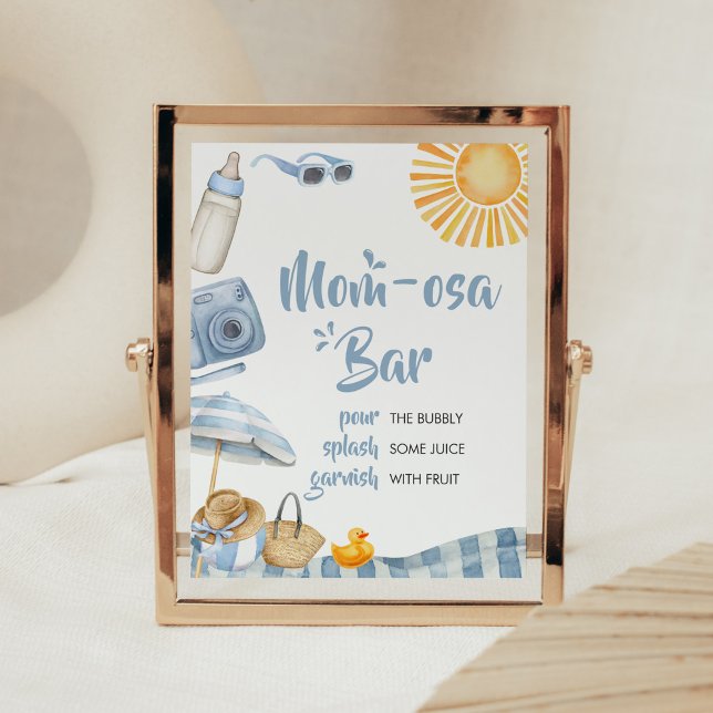 Póster Blue Beach Summer Baby Shower Mom Osa Bar (Boy Splish Splash Baby Shower Mom Osa Bar Sign)