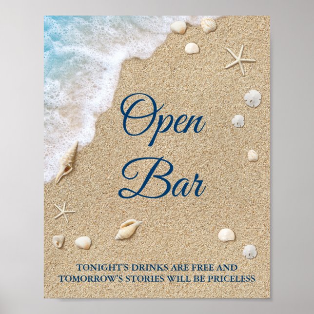 Póster Blue Beach Waves Open Bar Poster 2 (Frente)