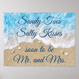Póster Blue Beach Waves Sandy Toes Salty Kisses Poster