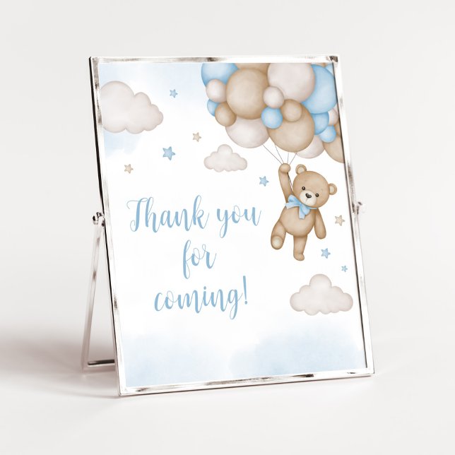 Póster Blue Bear Baby Shower Gracias por venir (Blue Bear Baby Shower Thank you for Coming Sign)