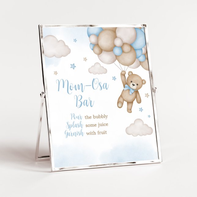 Póster Blue Bear Baby Shower Mom Osa Bar (Blue Bear Baby Shower Mom Osa Bar Sign)