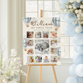 Póster Blue Beary First Birthday Photo Timeline