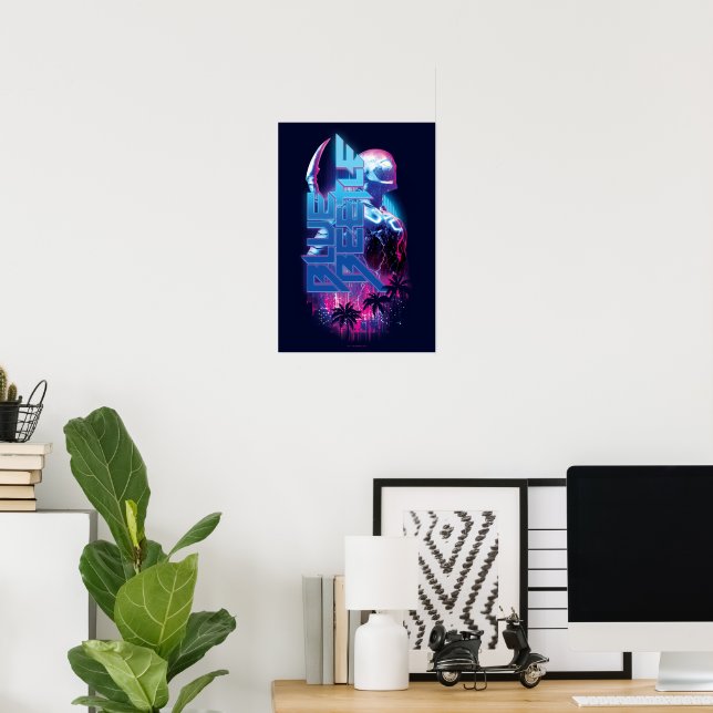 Póster Blue Beetle Retrowave City Lights (Oficina en casa)