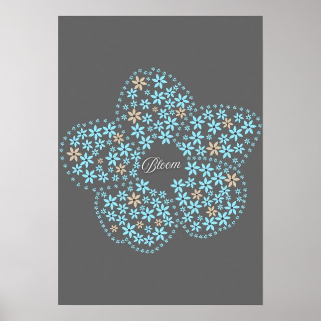 Póster Blue Beige Floral Bloom – Dark Grey Botanical Mode (Frente)