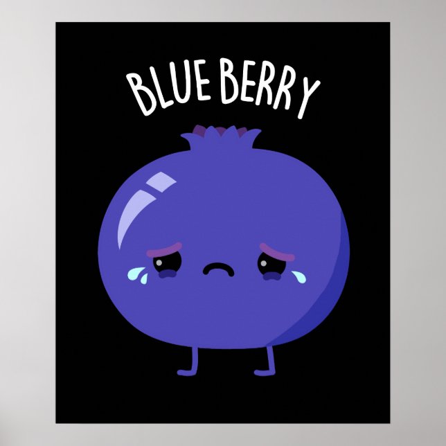 Póster Blue Berry Funny Blueberry Pun Dark BG (Frente)