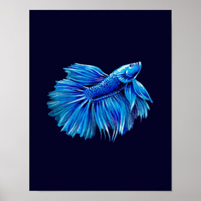 Póster Blue Betta Fish on Navy |Aquarium Lover (Frente)