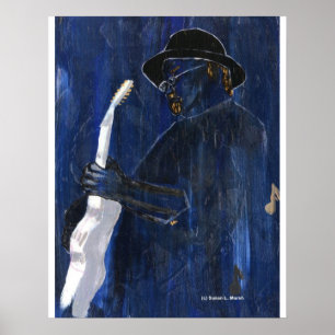 Póster Blue Blues Guitar player painting acrylic