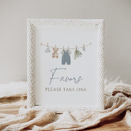 Póster Blue Boho Boy Baby Clothes Baby Shower Favors Sign