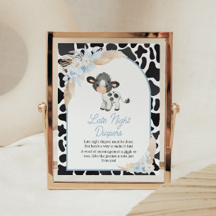 Póster Blue Boho Highland Cow Baby Tarde Noche Diapers