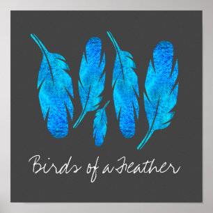 Póster Blue boho plumas azules y grises