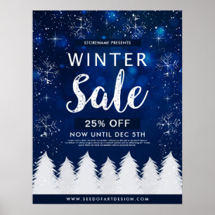 Póster Blue Bokeh Snowy Winter Sale Anuncio Comercial
