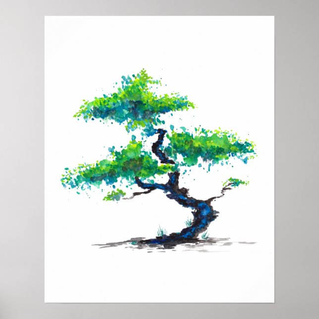Póster Blue Bonsai Watercolor (Frente)